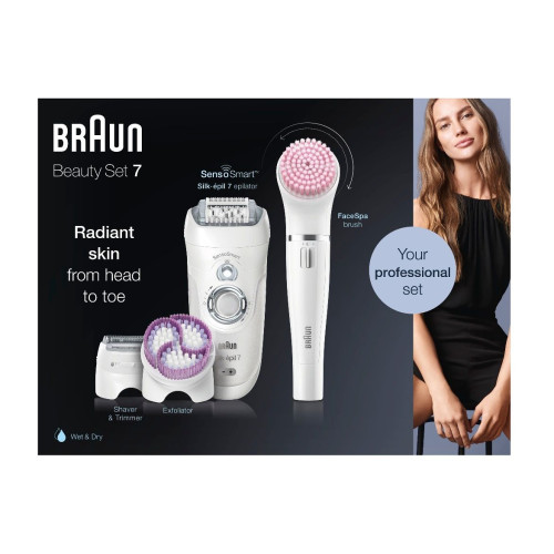 Braun Beauty Set 7 7885 Body Epilator Set + Facial Brush for Beautiful Skin 1 pc