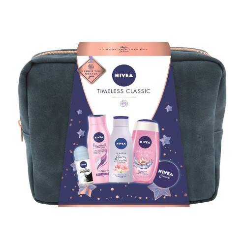 Nivea Timeless Classic Promo Set Shower Gel Shampoo Body Lotion Cream + Roll-On + Bag