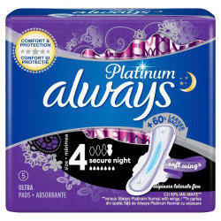 Always Platinum Secure Night Nighttime Sanitary Pads with Wings for High Protection 5 pcs