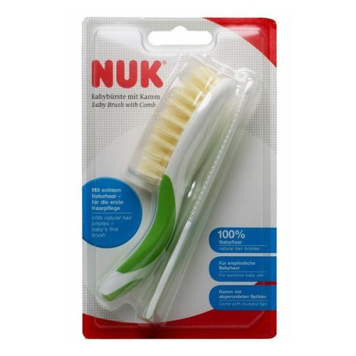 Nuk Baby Brush Set with Natural Bristles and Ergonomic Comb