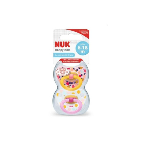 Nuk Happy Kids Pacifier Made of Flexible Rubber for Children Aged 6-18 Months 2 pcs