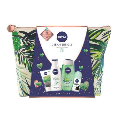 Nivea Promo Set Urban Jungle Shower Gel Body Lotion Cleansing Face Gel and Roll-On Anti-Perspirant + Free Bag
