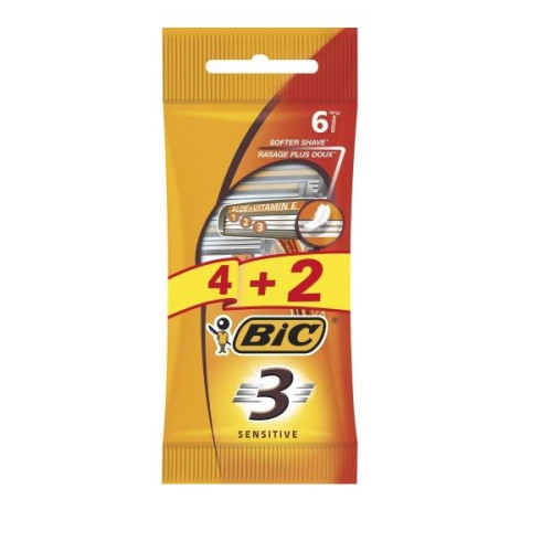 Bic 3 Sensitive Men's Razor with 3 Reusable Blades 6 pcs