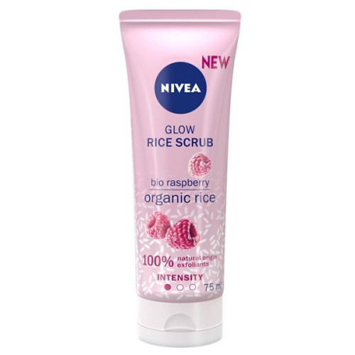 Nivea Glow Natural Rice Peeling for Sensitive Skin with Raspberries for Radiant Skin 2.54 fl oz (75 ml)
