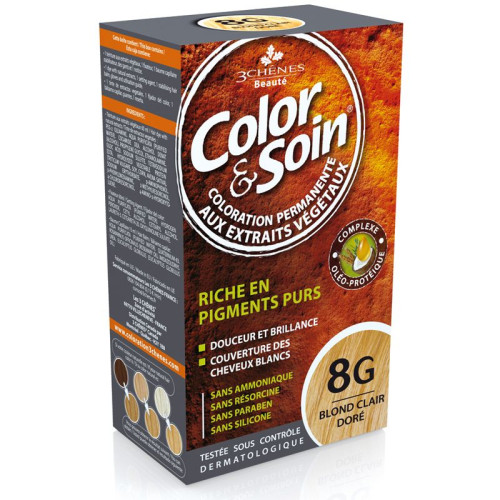3Chenes Color and Soin Ammonia-Free Hair Dye Color 8G Golden Light Blonde 4.56 fl oz (135 ml)