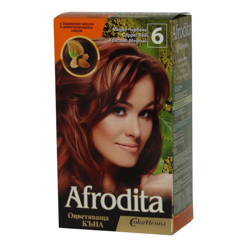 Afrodita Coloring Henna with Almond Oil and Revitalizing Serum Color 6 Copper Red 1.76 oz (50 g)