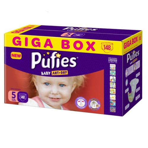Pufies Art and Dry 5 Giga Box Diapers for Babies 24.3-44.1 lb (11-20 kg) 148 pcs
