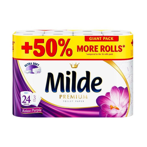 Milde Premium Relax Purple Scented 3-ply Toilet Paper 24 Rolls