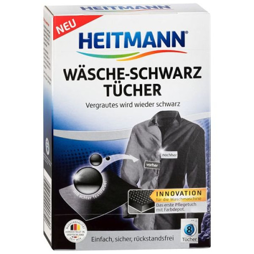 Heitmann Mit Echter Textilfarbe Wipes for Intensive Black Laundry 8 pcs