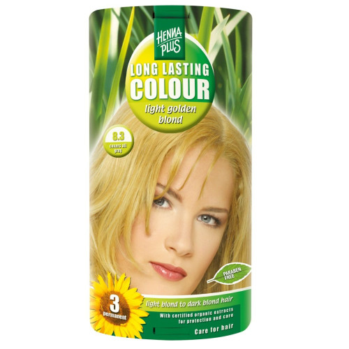 Hennaplus Long Lasting Color Long-Lasting Hair Dye with Organic Extracts Color 8.3 Light Golden Blond