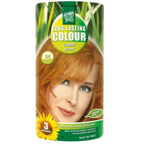 Hennaplus Long Lasting Color Long-Lasting Hair Dye with Organic Extracts Color 8.4 Copper Blond