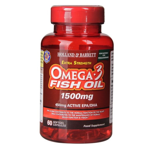 Holland and Barrett Omega-3 Concentrated Fish Oil for Optimal Health and Tone 1500 mg 60 Capsules