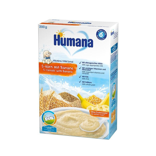 Humana 5-grain Milk Porridge with Banana for Children 6+ Months 7.05 oz (200 g)