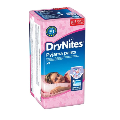 Drynites Pyjama Pants Diapers - Pants for Girls 59.5-125.7 lb (27-57 kg) 9 pcs
