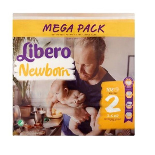 Libero 2 Newborn Mega Set Baby Diapers 6.6-13.2 lb (3-6 kg) 108 pcs