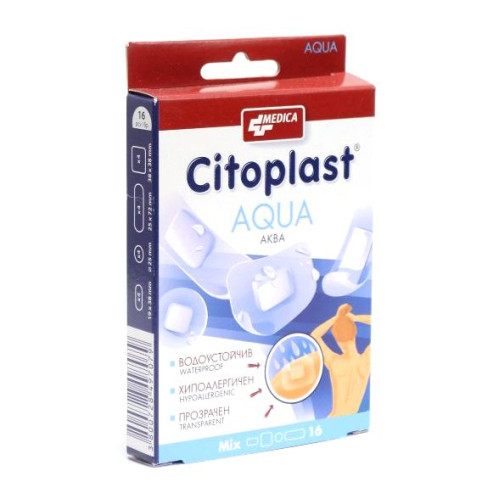 Medica Citoplast Aqua Mix Transparent Plasters for Small Wounds on Sensitive Skin Two Sizes 16 pcs