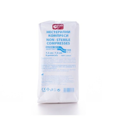 Medica Non-Sterile Gauze Pads for Disinfection and Wound Cleaning 2.95"/2.95" (7.5/7.5 cm) 100 pcs
