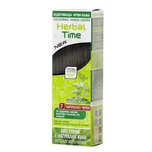Herbal Time Coloring Cream Henna for Hair Color 07 Natural Black 2.54 fl oz (75 ml)