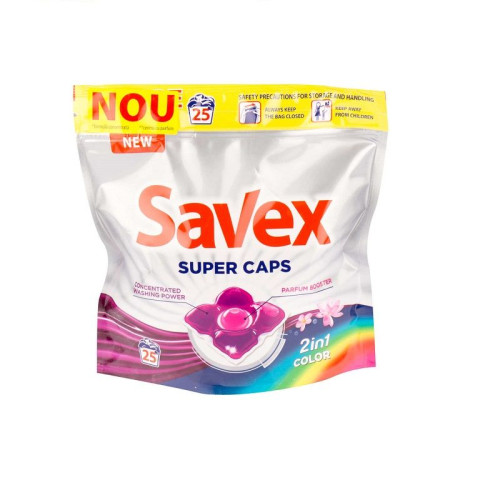 Savex Super Caps 2-in-1 Color Concentrated Laundry Detergent for Colored Fabrics 25 Capsules