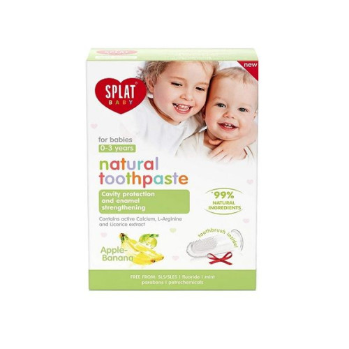 Splat Baby Apple Banana Toothpaste for Babies Aged 0-3 Years Promo Set + Silicone Brush 1.35 fl oz (40 ml)