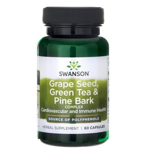 Swanson Grape Seed Green Tea and Pine Bark for Optimal Health and Vitality 60 Capsules