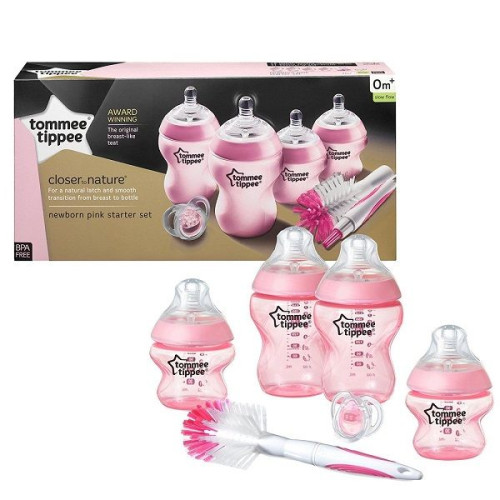 Tommee Tippee Easi-Vent Newborn Starter Set and Bottle Brush - Pink