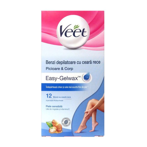 Veet Easy-Gelwax Wax Strips for Body and Legs for Sensitive Skin 12 pcs