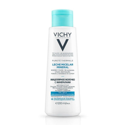 Vichy Purete Thermale Mineral Micellar Milk for Face and Eyes for Dry Skin 6.76 fl oz (200 ml)