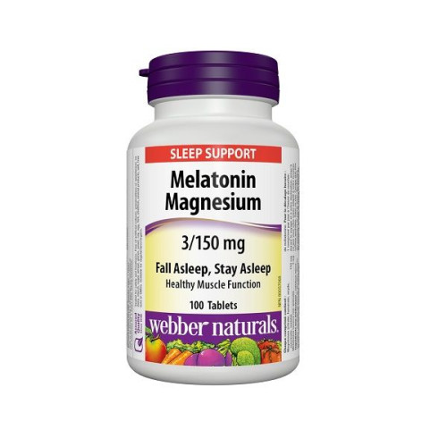 Webber Naturals Melatonin and Magnesium for Insomnia Stress and Fatigue 3/150 mg 100 Tablets