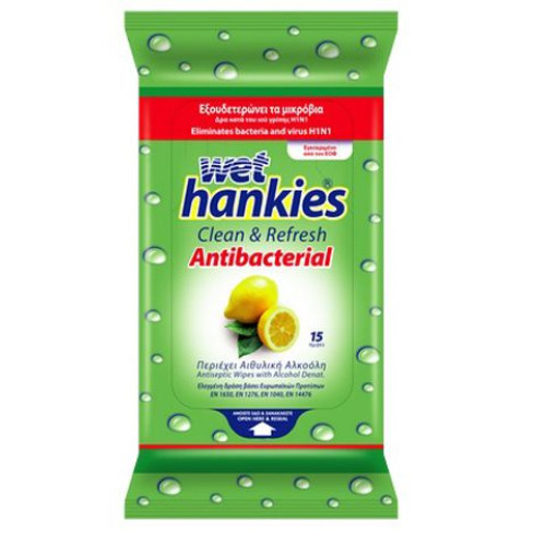 Wet Hankies Disinfectant Wet Wipes with Lemon 15 pcs