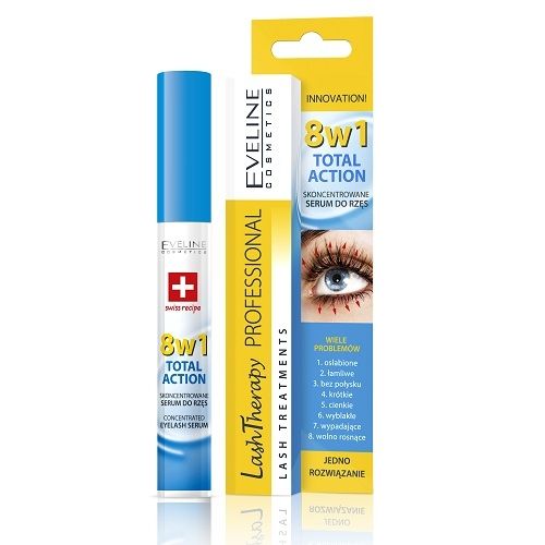 Eveline Total Action Intensive Eyelash Serum 8-in-1 with Hyaluronic Acid 0.34 fl oz (10 ml)