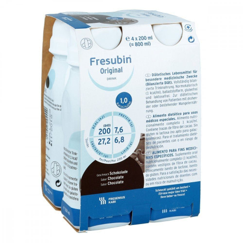 Fresenius Kabi Fresubin Original Chocolate Protein Drink with Chocolate Flavor 6.76 fl oz (200 ml) 4 pcs