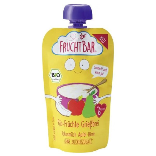 Fruchtbar Organic Puree Semolina Porridge with Coconut Milk Apple and Pear for Children 6+ Months 4.23 oz (120 g)