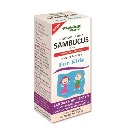 Phyto Wave Sambucus Nigra for Flu Viruses Colds and High Immunity in Children with Propolis 4.06 fl oz (120 ml) Syrup