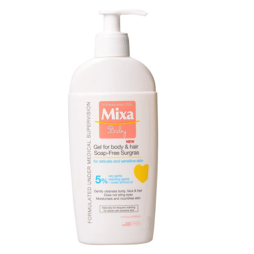 Mixa Baby Gel Moisturizing Delicate Soap-Free Body and Hair Gel for Babies 13.53 fl oz (400 ml)