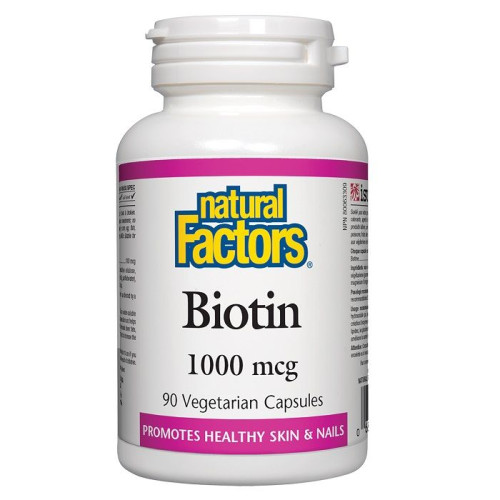 Natural Factors Biotin Vegan Capsules for Shiny Hair Skin and Nails 90 Capsules
