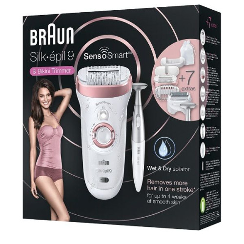 Braun Silk Epil 9 Se 9890 + Bikini Trimmer Epilator for Hair Removal + Trimmer for Intimate Areas 1 pc