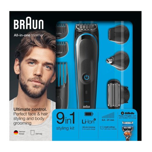 Braun MGK5080 9-in-1 Face and Hair Trimmer + Gillette Fusion 5 Razor for Men 1 pc