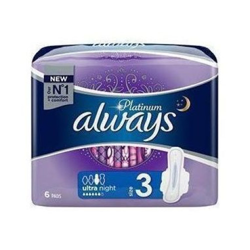 Always Platinum Ultra Night Nighttime Sanitary Pads with Pleasant Scent Super Absorbent 6 pcs