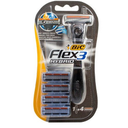 Bic Flex 3 Hybrid Men's Razor with 3 Blades for the Whole Body with 4 Replaceable Blades