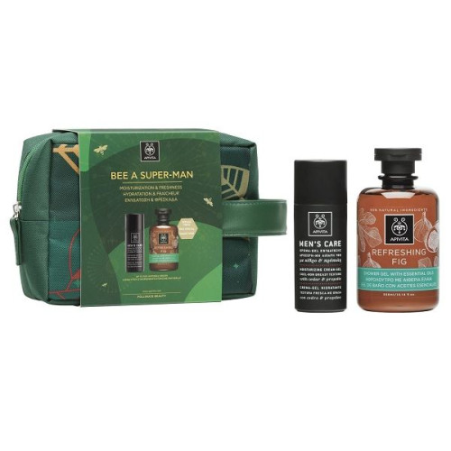 Apivita Bee a Super-Man Promo Set Cream for Men with Cedar and Propolis and Toning Shower Gel with Fig and Essential Oils