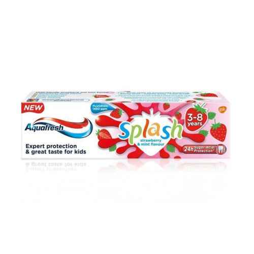 Aquafresh Splash Strawberry and Mint Strawberry and Mint Flavor Toothpaste for Children Aged 3 to 8 Years 1.69 fl oz (50 ml)