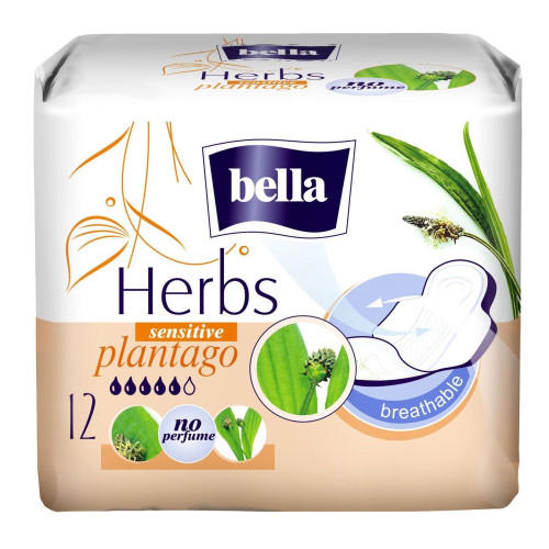 Bella Herbs Plantago Sanitary Pads with Wings and Plantain Extract 12 pcs