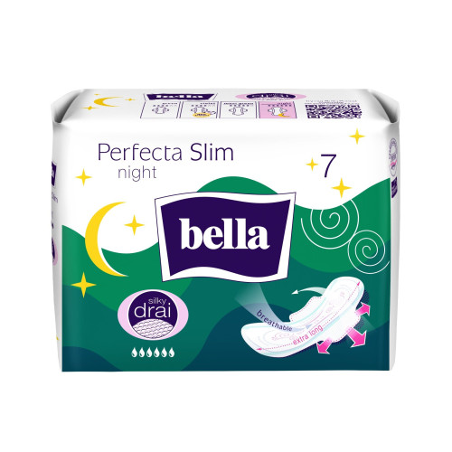 Bella Perfecta Slim Night Silky Dry Ultra-thin Night Sanitary Pads with Wings 7 pcs