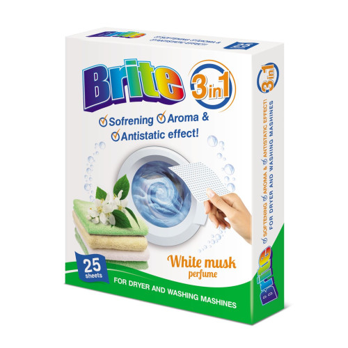 Brite 3-in-1 White Musk Fabric Softener Sheets 25 pcs