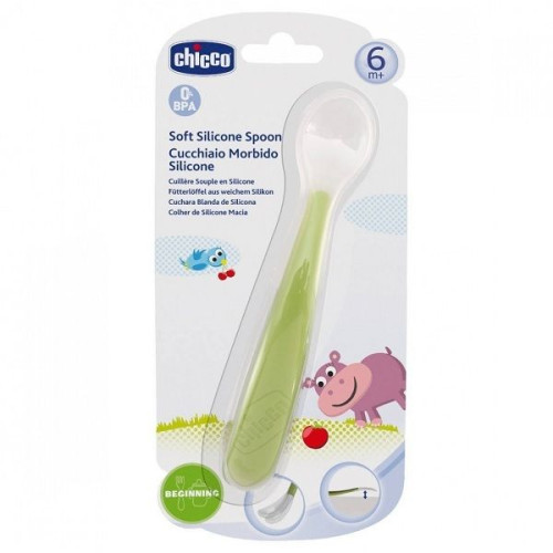 Chicco Soft Silicone Green Spoon for Children 6+ Months