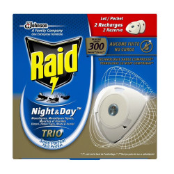 Raid Night and Day Trio Refill for Electric Vaporizer Against Flies Mosquitoes and Ants 2 pcs