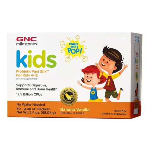 GNC Milestones Kids Probiotic Fast Stix Probiotic for Children 12.5 Billion 30 Banana and Vanilla Flavor Sachets