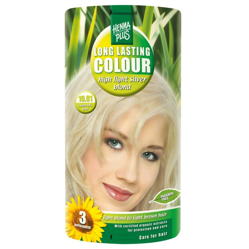 Hennaplus Long Lasting Color Long-Lasting Hair Dye with Organic Extracts Color 10.01 High Light Silver Blond