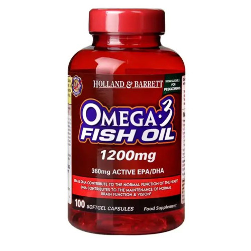Holland and Barrett Omega-3 Fish Oil for Proper Heart and Brain Rhythm 1200 mg 100 Softgel Capsules